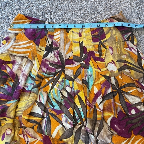 Lafayette 148 New York Tropical Floral Linen Pleated Skirt, Mid Length, Gold, 8 - Picture 8 of 13
